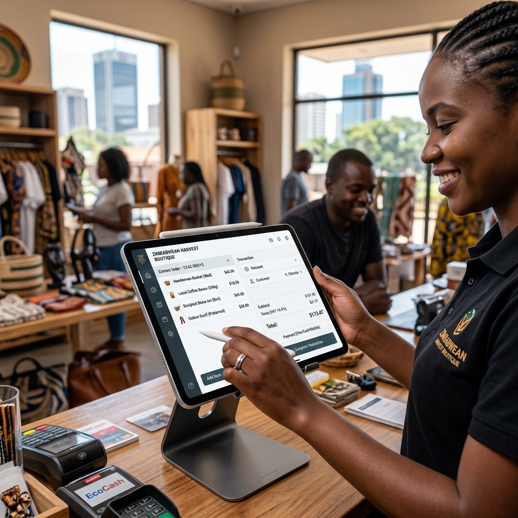 A shop owner using the Onesmus point of sale